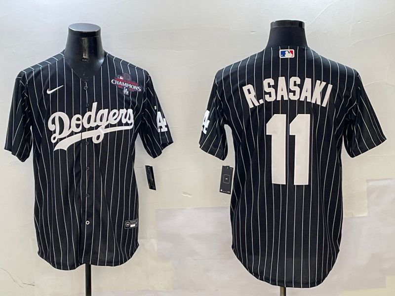 Men Los Angeles Dodgers #11 R.Sasaki Black Stripe Jointly Name 2025 Nike MLB Jersey style 6->los angeles dodgers->MLB Jersey